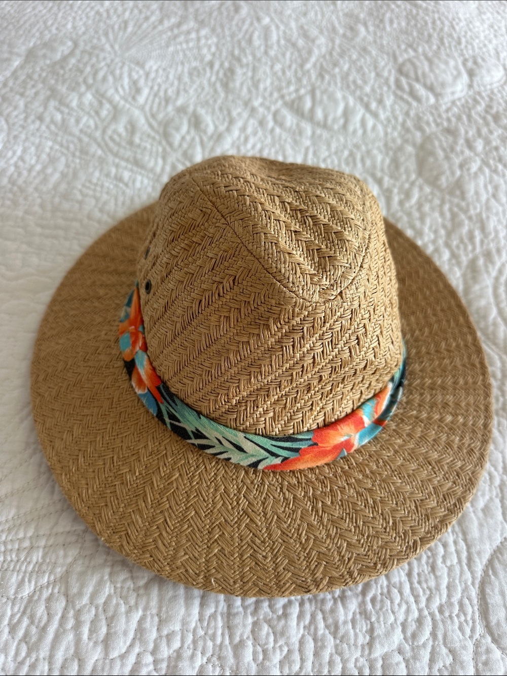 Panama Jack Tan Straw Fedora with Navy Label